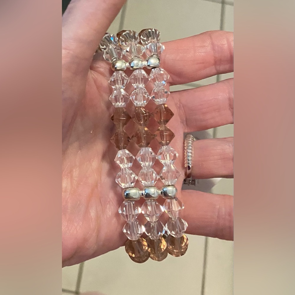 NEW Three-strand pink/clear glass crystals bracelet #1